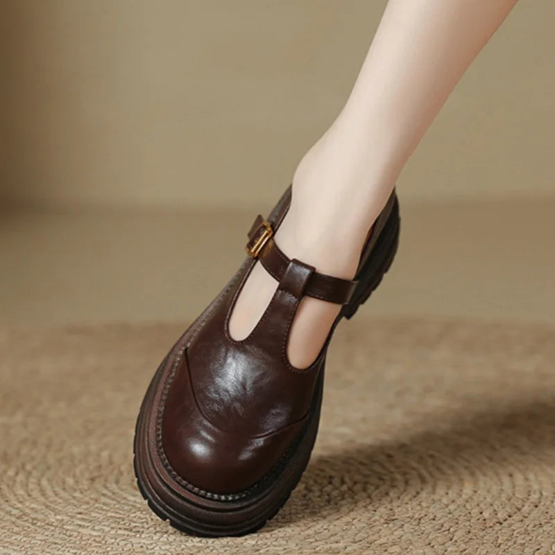Women's Classic Brogue T-Bar Low Heel Mary Jane Shoes
