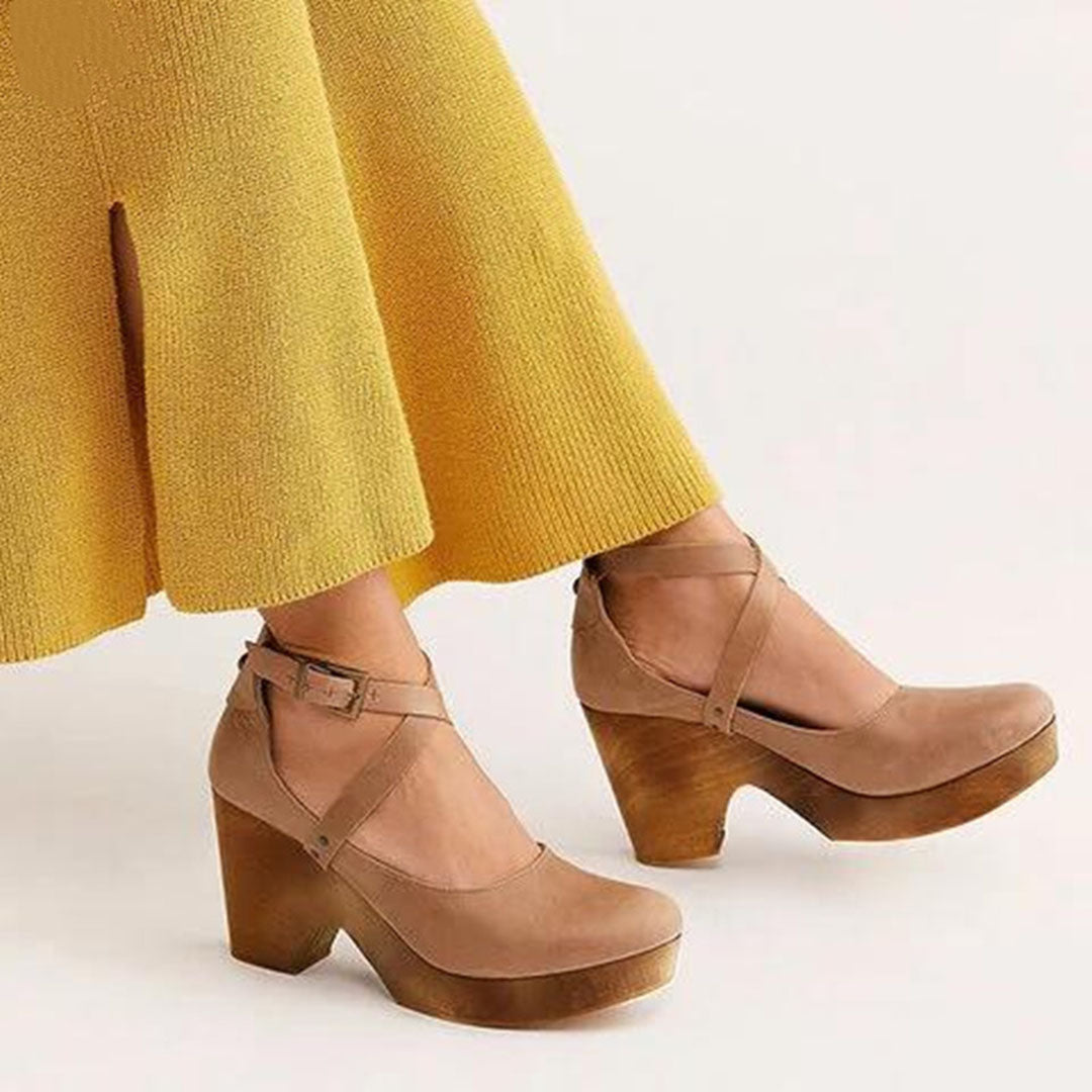 Women's Elegant Closed Toe Wedge Heels with Ankle Strap