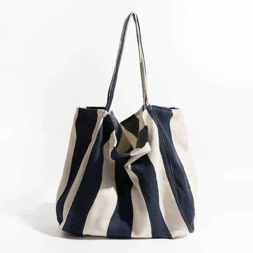 Women's Durable Canvas Tote Bag | Stylish Striped Design with Long Handles