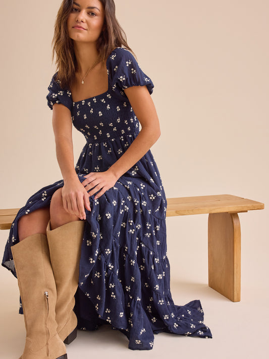 Altar'd State Oaklynn Embroidered Maxi Dress in Navy