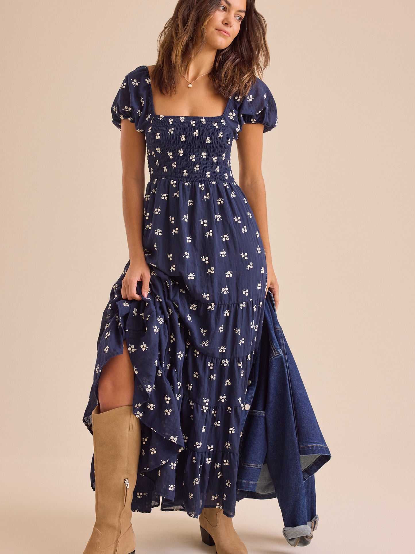 Altar'd State Oaklynn Embroidered Maxi Dress in Navy