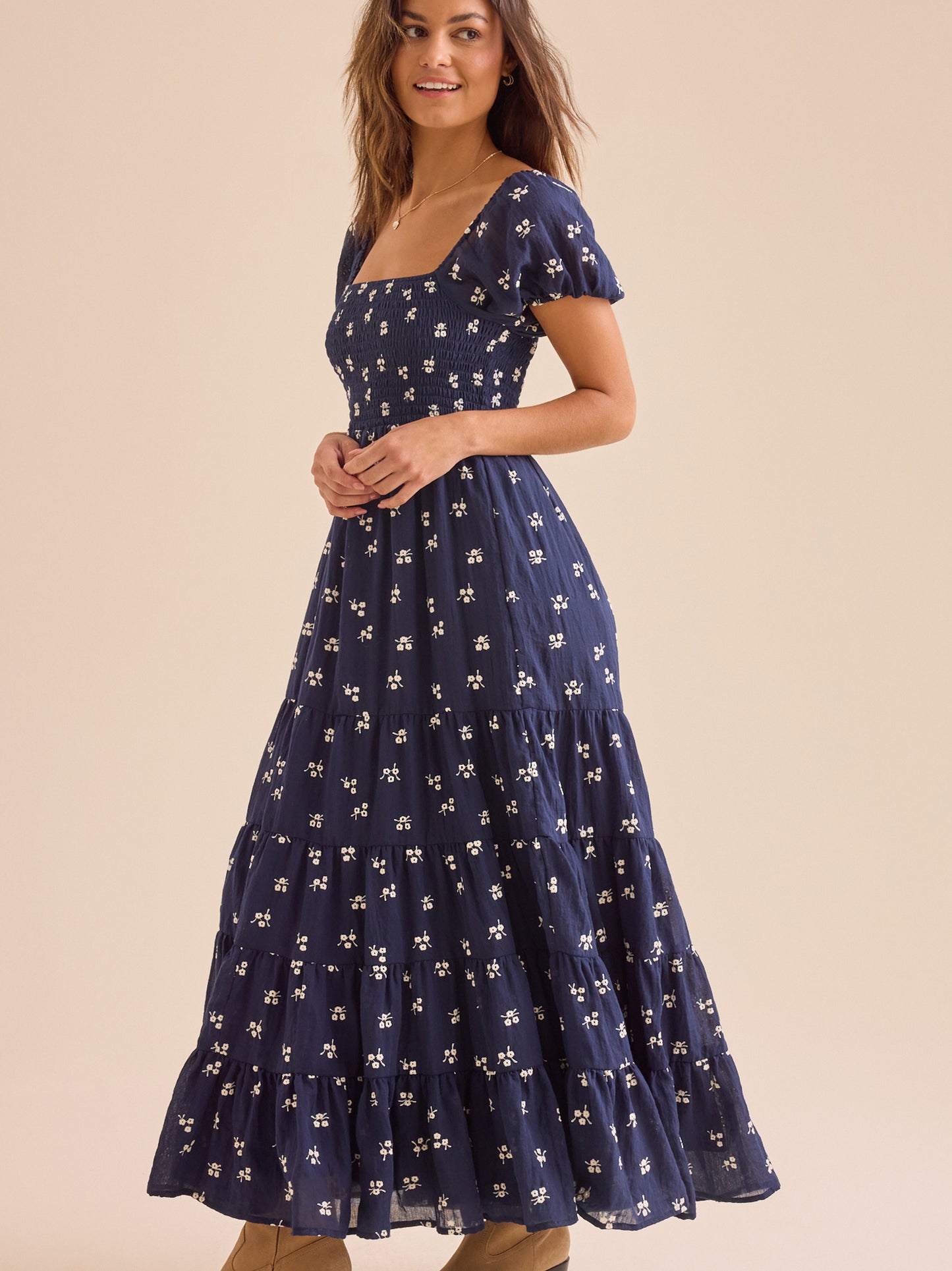 Altar'd State Oaklynn Embroidered Maxi Dress in Navy