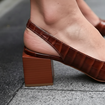 Women’s Slingback Shoes with Wide Heel Crocodile Effect