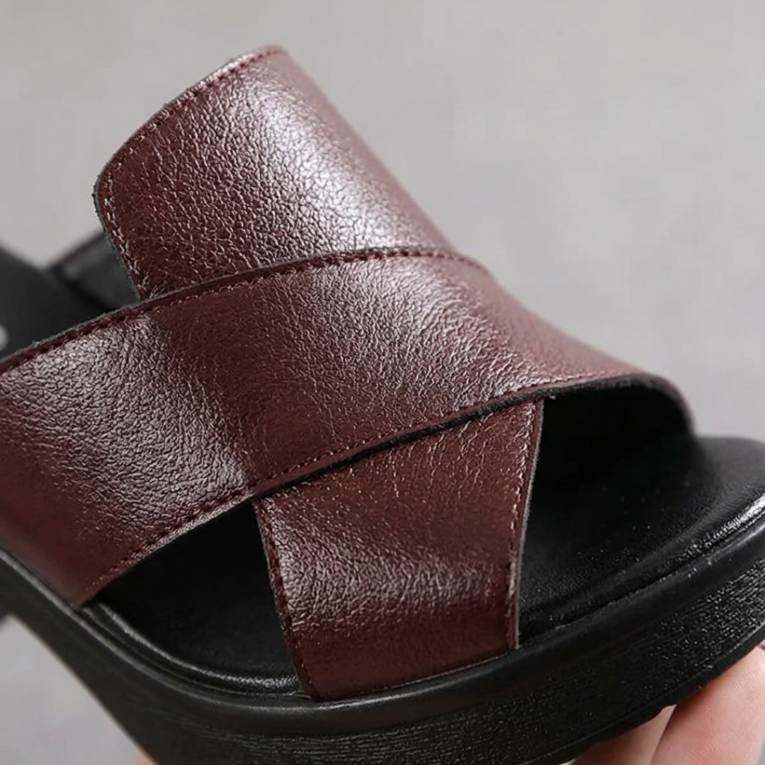 Women's Orthopedic Sandals with Wide Heel, Platform, and Crossed Straps Mules