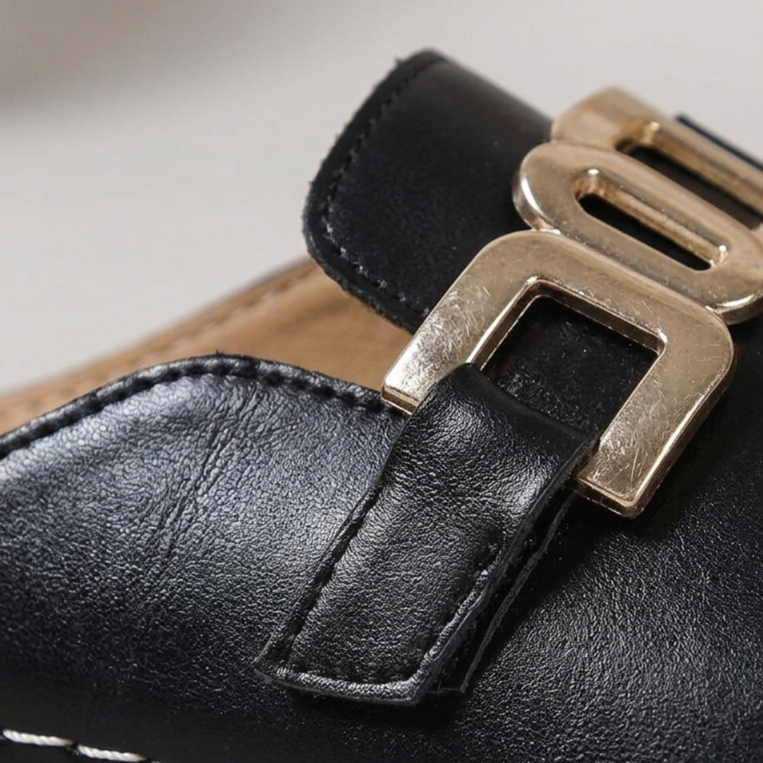 Women's Slip-On Open Toe Sandals with Metal Buckle Wedge Heel