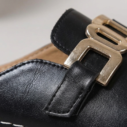 Women's Slip-On Open Toe Sandals with Metal Buckle Wedge Heel