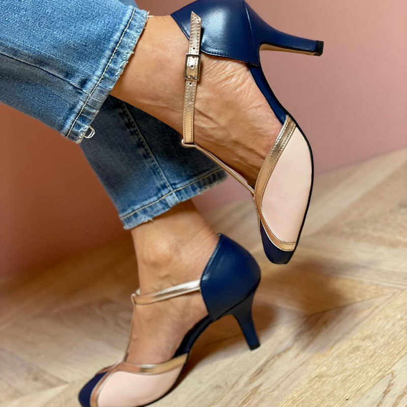 Women's Colorful T-Strap Round Toe Pumps