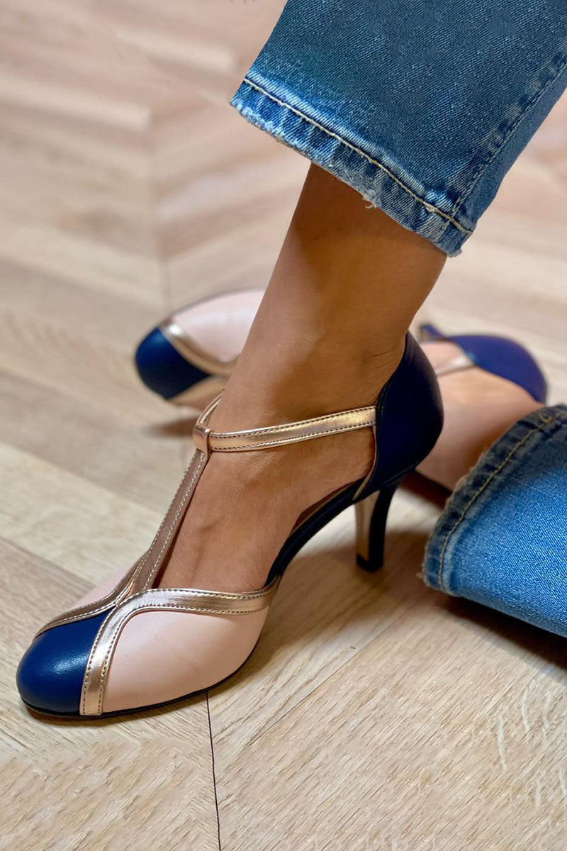 Women's Colorful T-Strap Round Toe Pumps