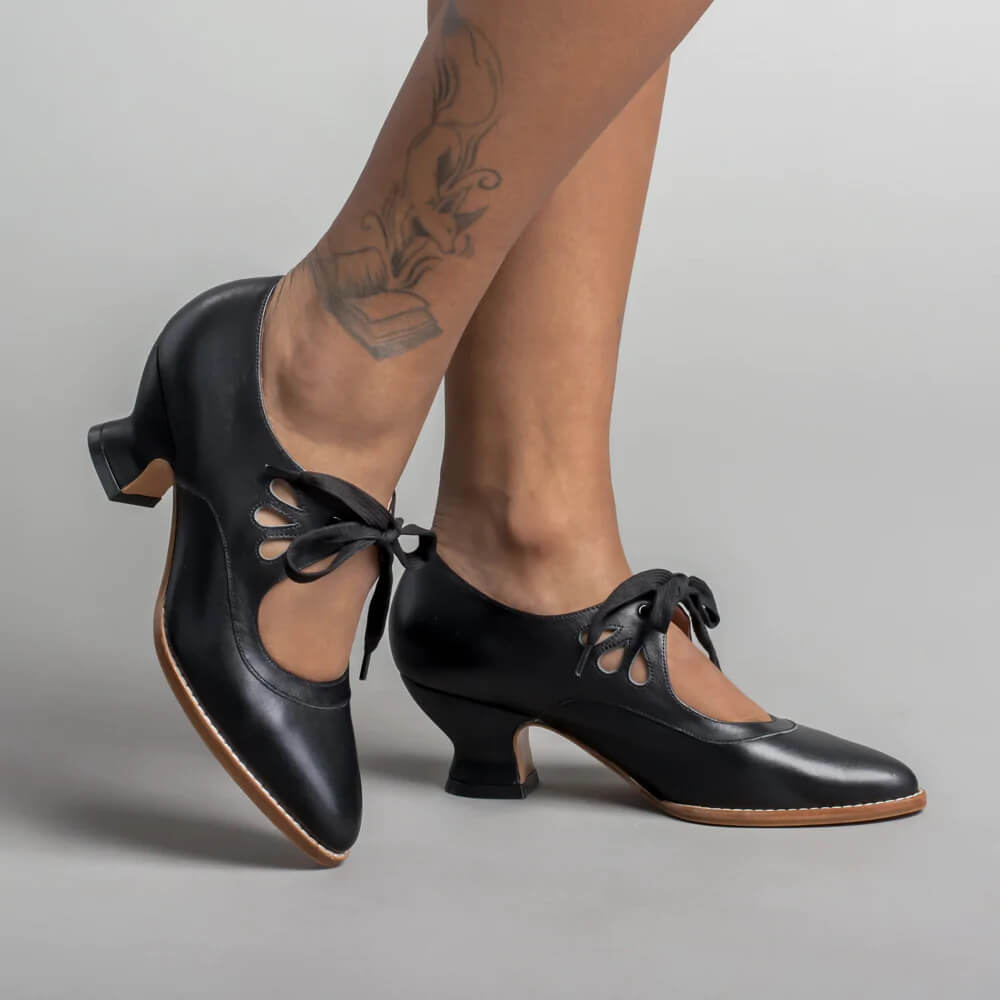 Women's Vintage Mid-Height Pin-Up Heels with Ankle Strap