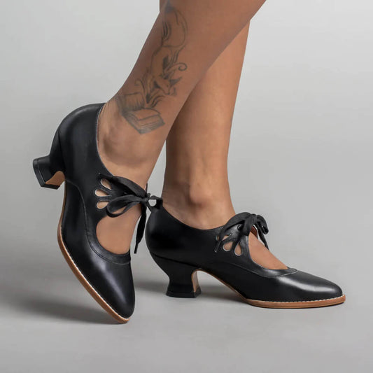 Women's Vintage Mid-Height Pin-Up Heels with Ankle Strap