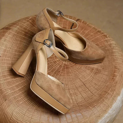 Women's Elegant Ankle Strap Platform Block Heel Pumps