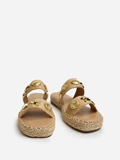 Clarity Beige Raffia Embellished Sliders