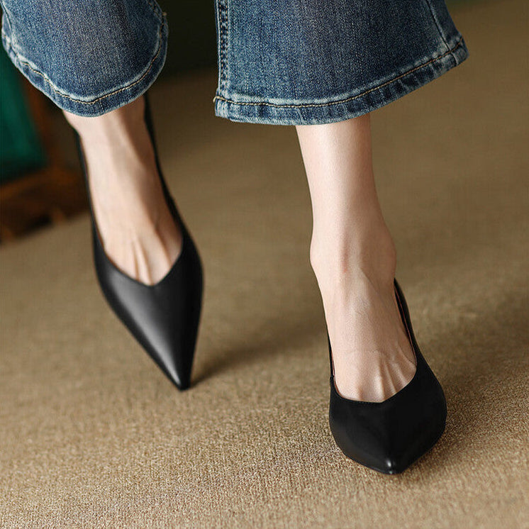 Women's Chic Low Kitten Heel Pointed Toe Pumps