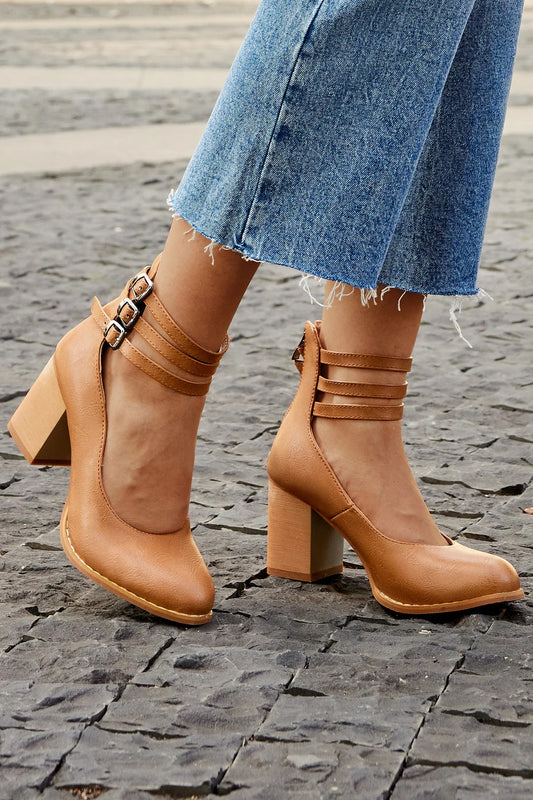 Women's Elegant Minimalist Ankle Strap Thick Heel Sandals