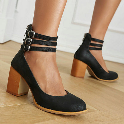 Women's Elegant Minimalist Ankle Strap Thick Heel Sandals