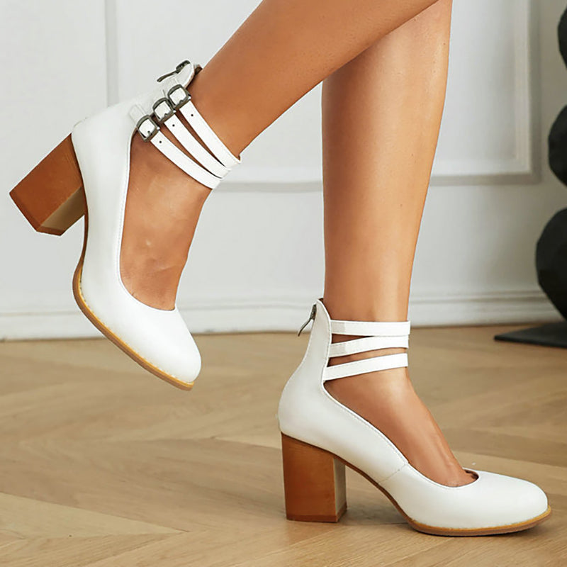 Women's Elegant Minimalist Ankle Strap Thick Heel Sandals