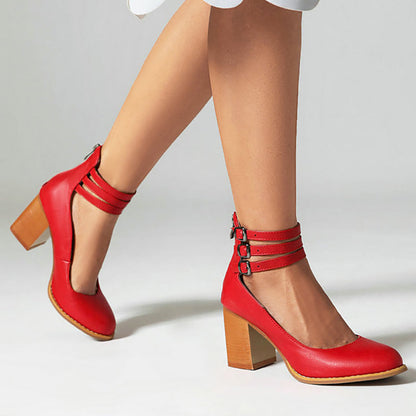 Women's Elegant Minimalist Ankle Strap Thick Heel Sandals