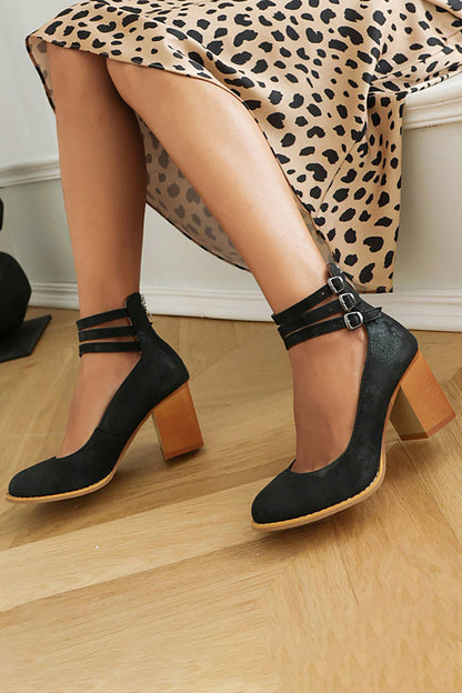 Women's Elegant Minimalist Ankle Strap Thick Heel Sandals