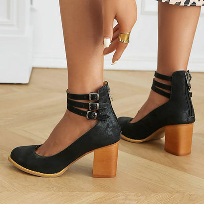 Women's Elegant Minimalist Ankle Strap Thick Heel Sandals