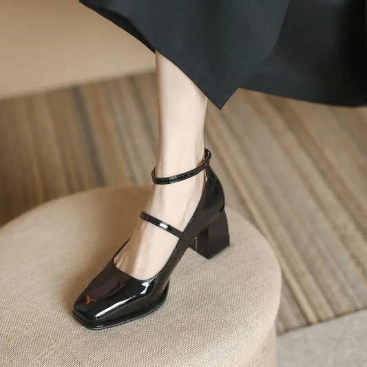 Women's Elegant Adjustable Ankle Strap Block Heel Pumps