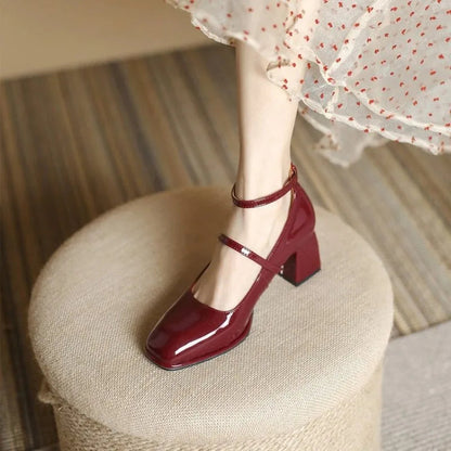 Women's Elegant Adjustable Ankle Strap Block Heel Pumps