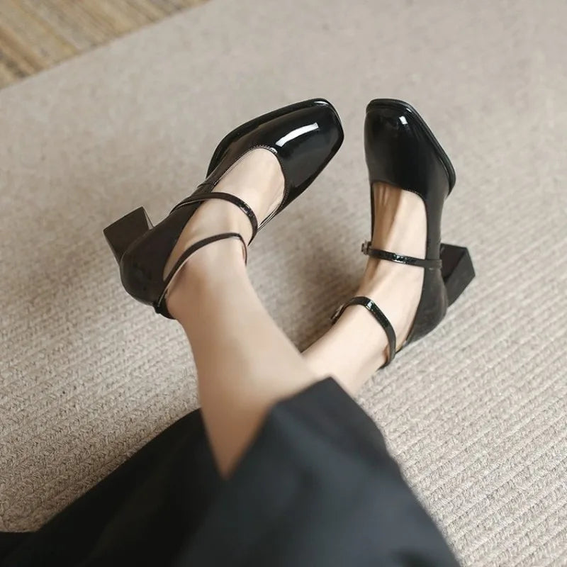 Women's Elegant Adjustable Ankle Strap Block Heel Pumps