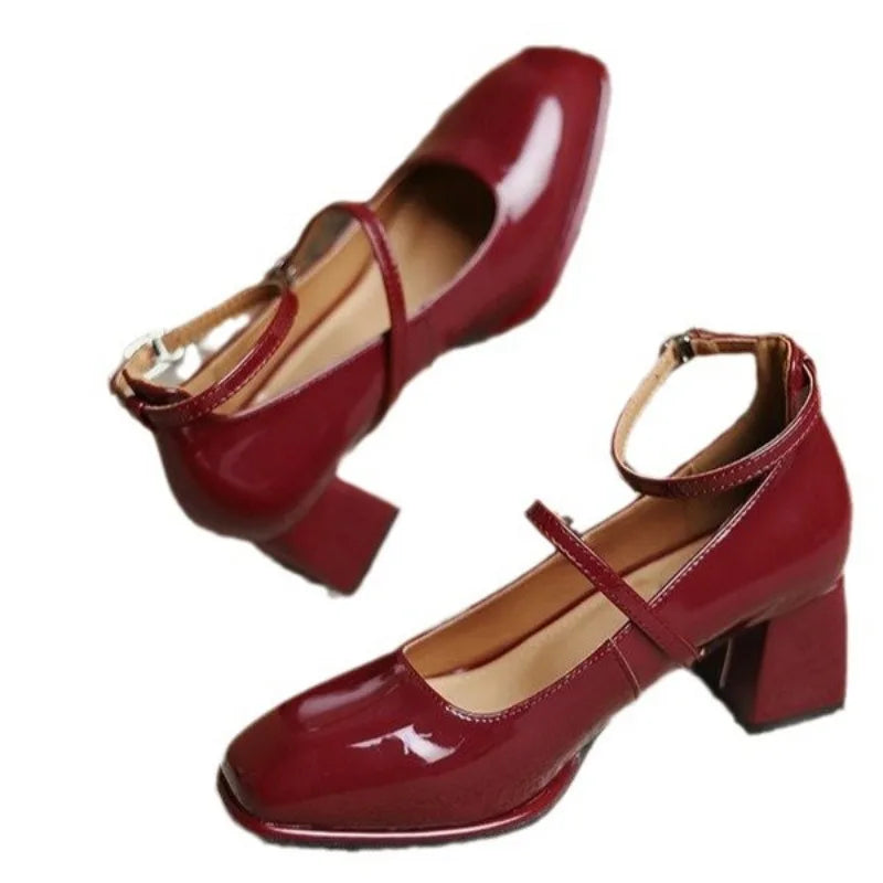 Women's Elegant Adjustable Ankle Strap Block Heel Pumps