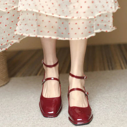 Women's Elegant Adjustable Ankle Strap Block Heel Pumps