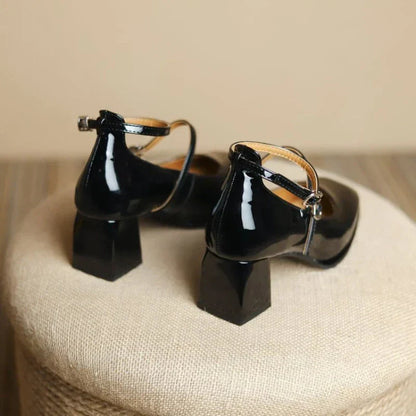 Women's Elegant Adjustable Ankle Strap Block Heel Pumps