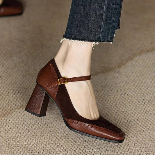 Women's Vintage-Inspired Square Toe Block Heel Pumps