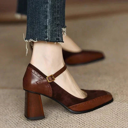 Women's Vintage-Inspired Square Toe Block Heel Pumps