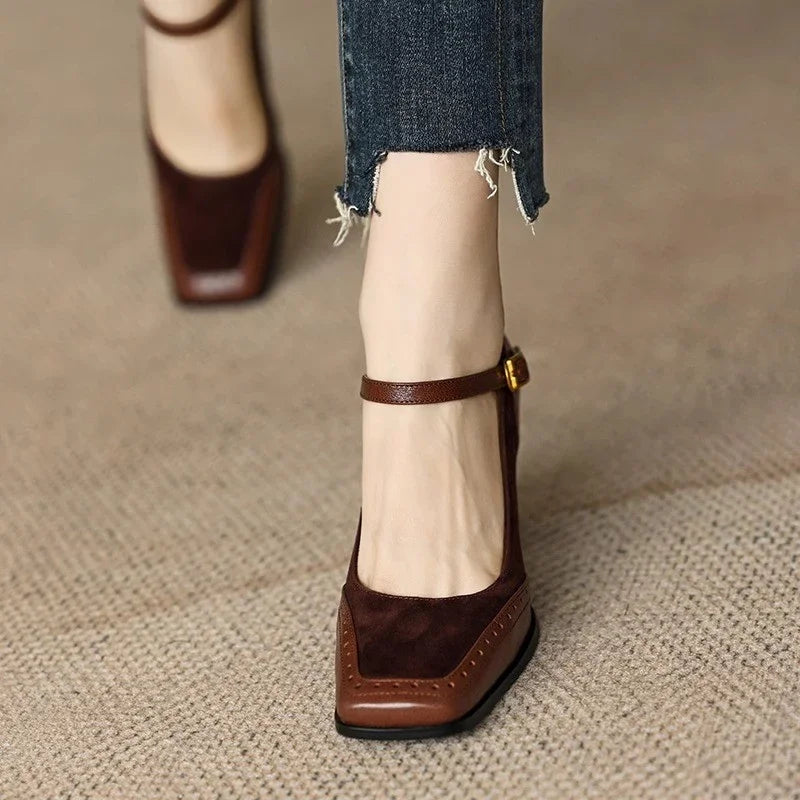 Women's Vintage-Inspired Square Toe Block Heel Pumps