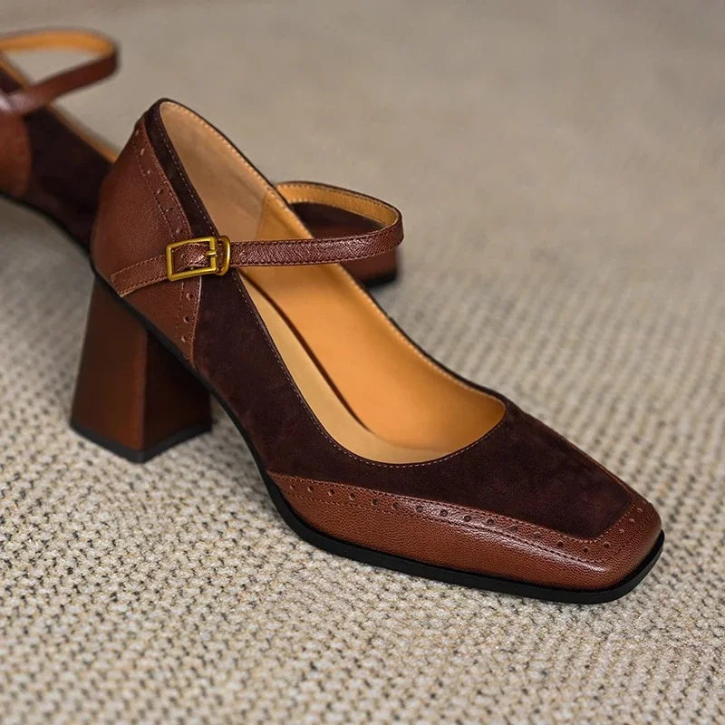 Women's Vintage-Inspired Square Toe Block Heel Pumps