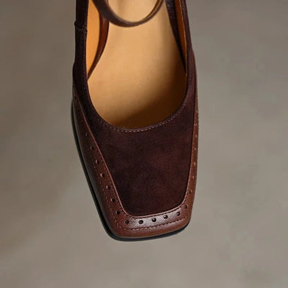 Women's Vintage-Inspired Square Toe Block Heel Pumps