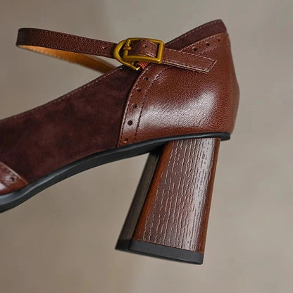 Women's Vintage-Inspired Square Toe Block Heel Pumps