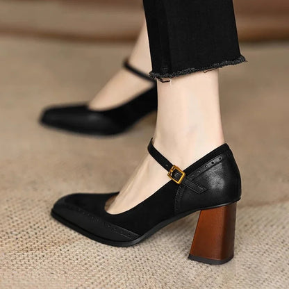 Women's Vintage-Inspired Square Toe Block Heel Pumps