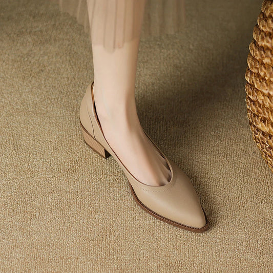 Women's Elegant Slip-On Mid Heel Pointed Toe Block Pumps