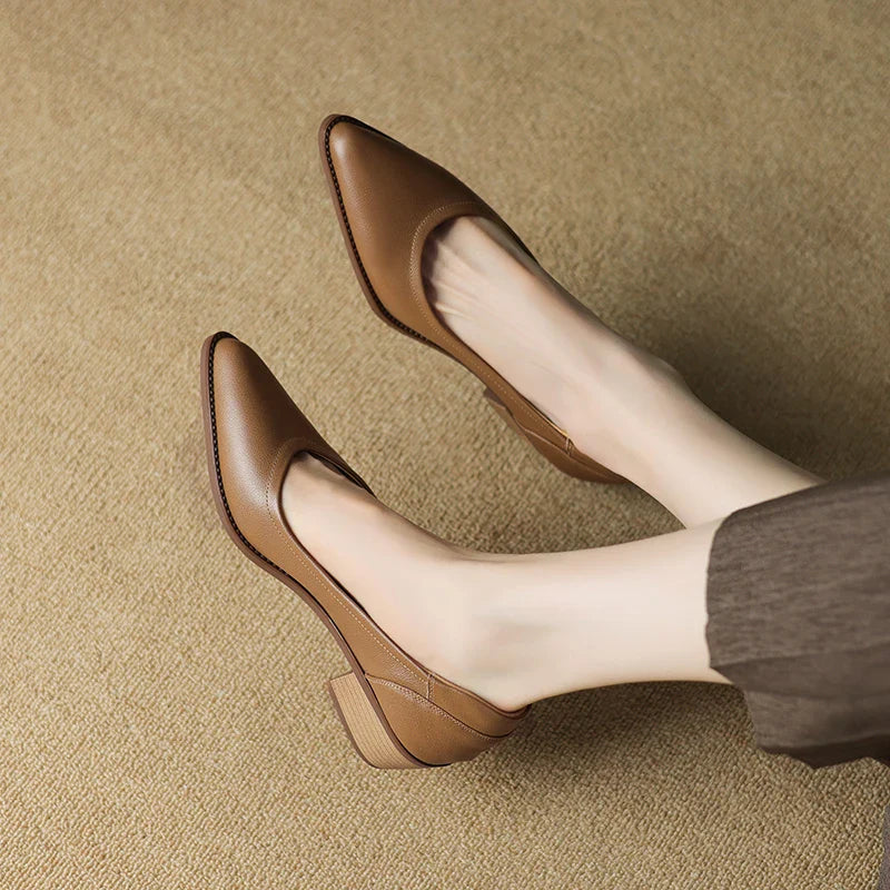 Women's Elegant Slip-On Mid Heel Pointed Toe Block Pumps