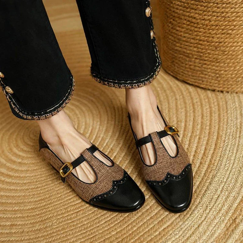 Women's Vintage Two-Tone T-Strap Low Heel Mary Jane Shoes