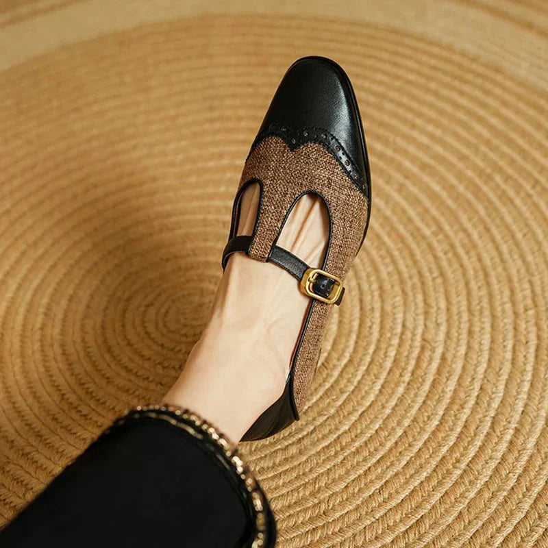 Women's Vintage Two-Tone T-Strap Low Heel Mary Jane Shoes
