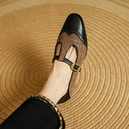 Women's Vintage Two-Tone T-Strap Low Heel Mary Jane Shoes
