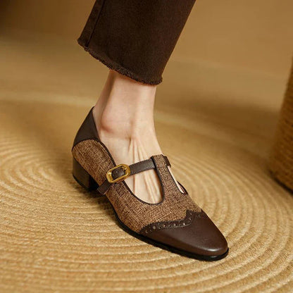 Women's Vintage Two-Tone T-Strap Low Heel Mary Jane Shoes
