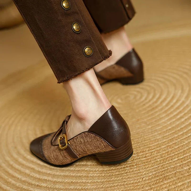Women's Vintage Two-Tone T-Strap Low Heel Mary Jane Shoes