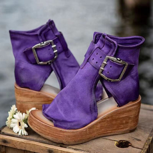 Women's Boho Style Orthopedic Wedge Sandals with Buckle