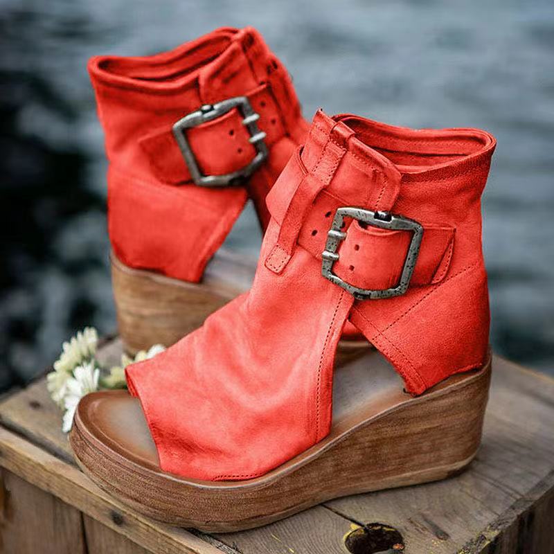 Women's Boho Style Orthopedic Wedge Sandals with Buckle