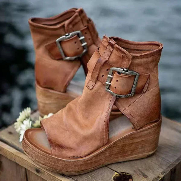 Women's Boho Style Orthopedic Wedge Sandals with Buckle