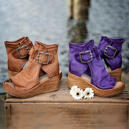 Women's Boho Style Orthopedic Wedge Sandals with Buckle