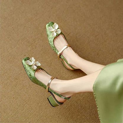 Women's Floral Slingback Block Heel Pumps