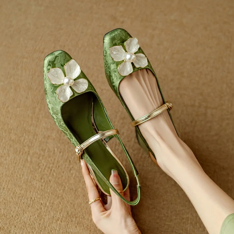 Women's Floral Slingback Block Heel Pumps