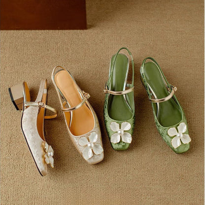 Women's Floral Slingback Block Heel Pumps
